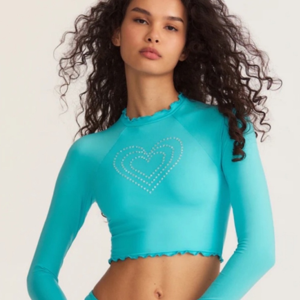 LoveshackFancy X Hurley Rhinestone Long Sleeve Rashguard